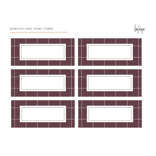 Grid Maroon Name Cards