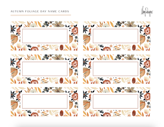 AUTUMN FOLIAGE DAY NAME CARDS